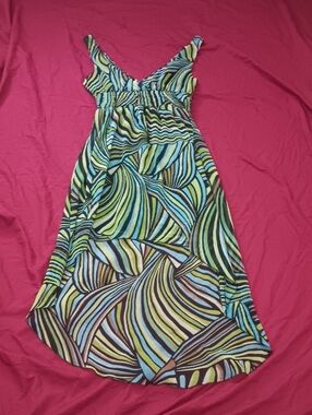 Jessica Taylor Vibrant Multi-Color Patterned Sundress High Low L Spring Summer